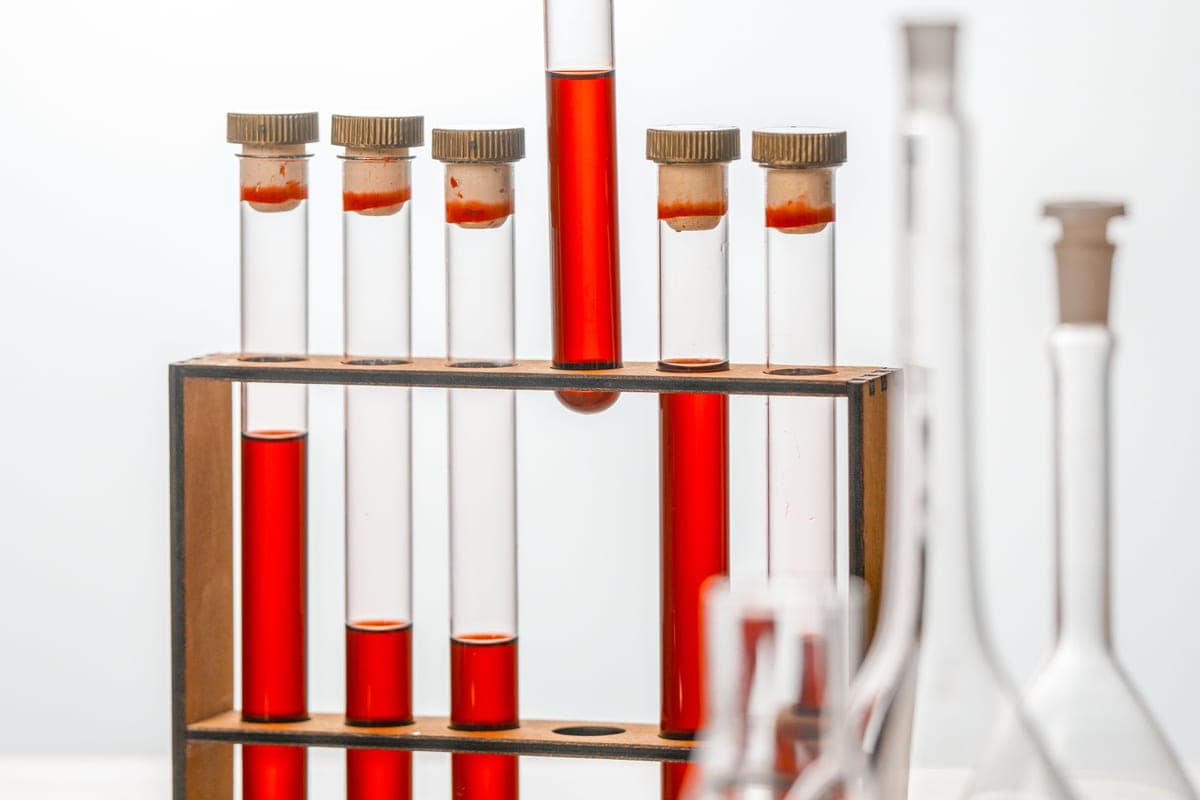 Test tubes holding colored liquid